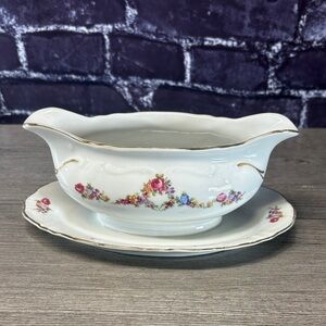 Vintage Bavaria Winterling Porcelian Floral Gravy Boat